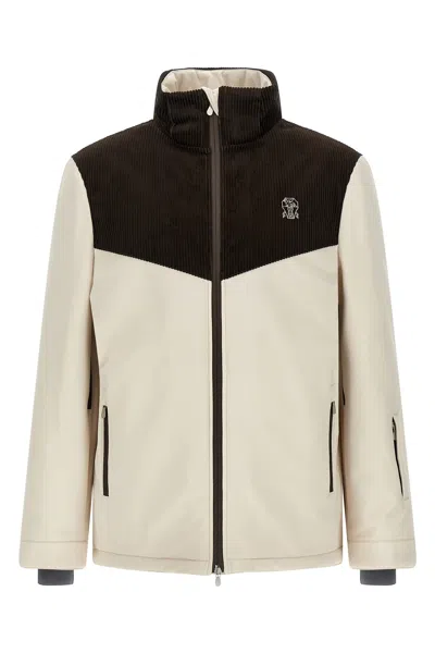 Brunello Cucinelli Corduroy Insert Ski Jacket Puffer Jackets Multicolor In Neutral