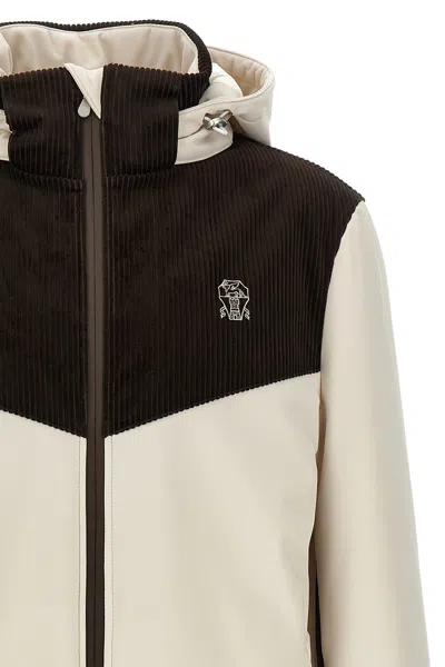 Brunello Cucinelli Corduroy Insert Ski Jacket Puffer Jackets Multicolor In Neutral