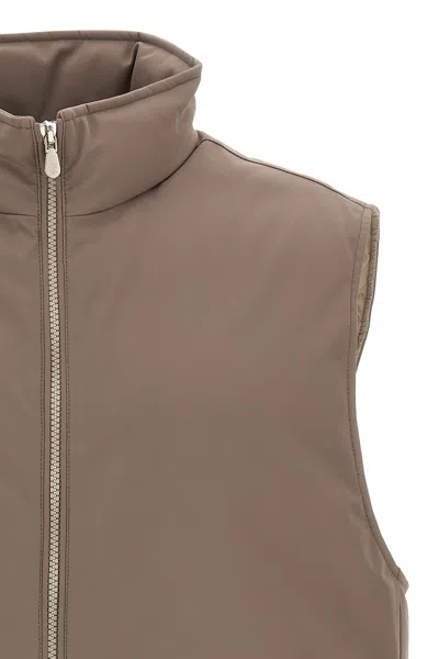 Brunello Cucinelli Quilted High Collar Sleeveless Vest In Brown