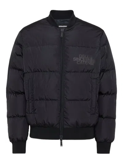 Dsquared2 Classic Black Puffer Bomber Jacket With Ribbed Cuffs In Black