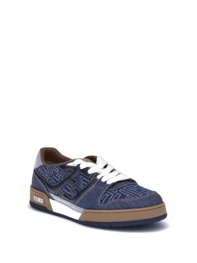 Fendi Match Denim Ff Embossed Sneakers Blue In Blue