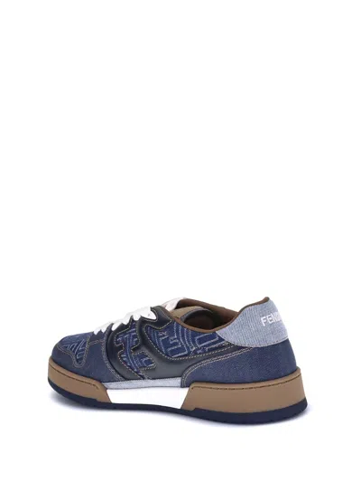 Fendi Match Denim Ff Embossed Sneakers Blue In Blue