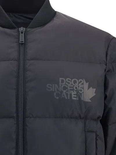 Dsquared2 Classic Black Puffer Bomber Jacket With Ribbed Cuffs In Black