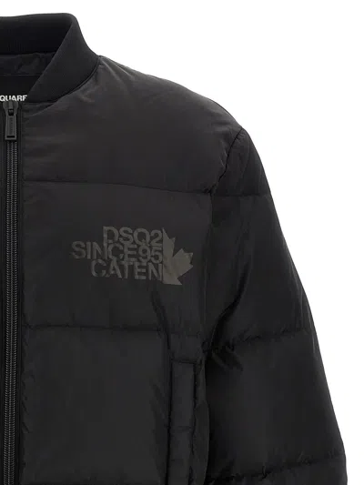 Dsquared2 Classic Black Puffer Bomber Jacket With Ribbed Cuffs In Black