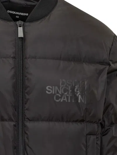 Dsquared2 Classic Black Puffer Bomber Jacket With Ribbed Cuffs In Black
