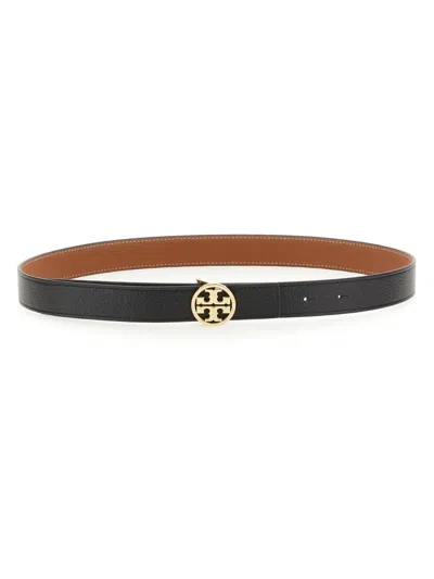 Tory Burch Miller Reversible Leather Belt In Black