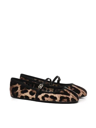 Dolce & Gabbana Leo Print Ballet Flats In Brown