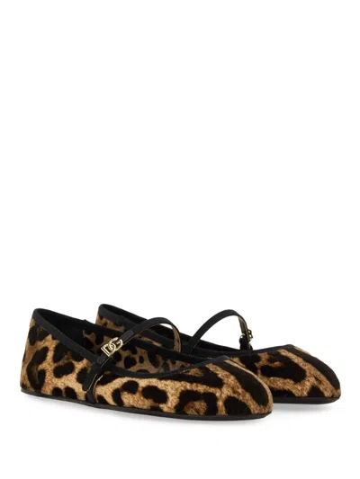 Dolce & Gabbana Leo Print Ballet Flats In Brown