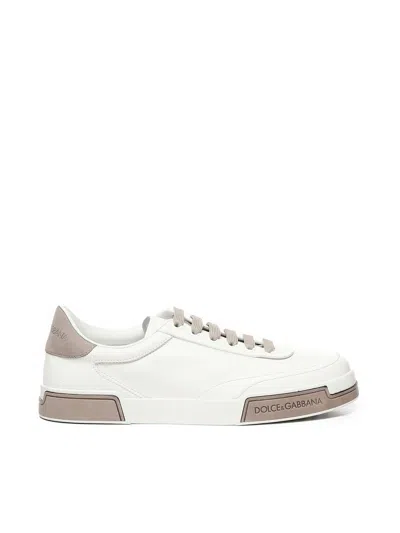 Dolce & Gabbana Portofino Yatch Sneakers In Calfskin Color White And Dove Grey In White