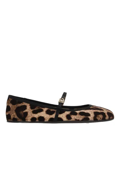 Dolce & Gabbana Leo Print Ballet Flats In Brown