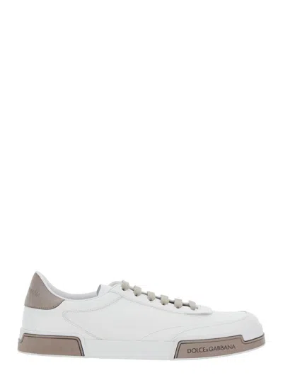 Dolce & Gabbana Portofino Yatch Sneakers In Calfskin Color White And Dove Grey In White