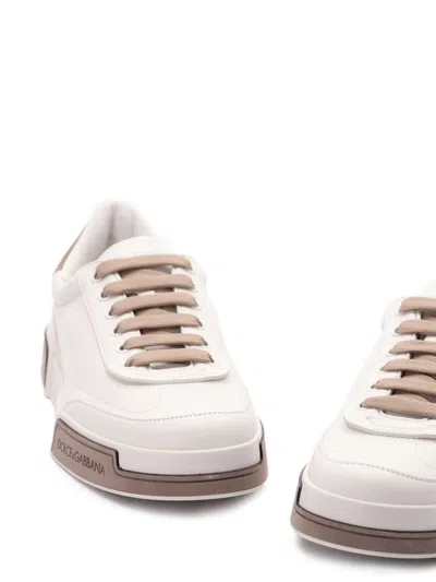 Dolce & Gabbana Portofino Yatch Sneakers In Calfskin Color White And Dove Grey In White