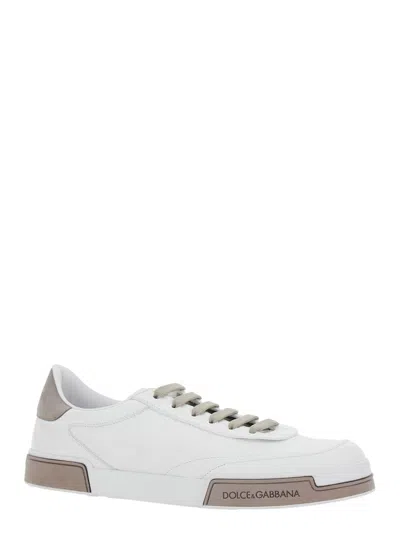 Dolce & Gabbana Portofino Yatch Sneakers In Calfskin Color White And Dove Grey In White