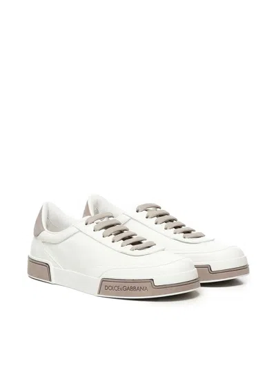 Dolce & Gabbana Portofino Yatch Sneakers In Calfskin Color White And Dove Grey In White