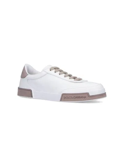 Dolce & Gabbana Portofino Yatch Sneakers In Calfskin Color White And Dove Grey In White