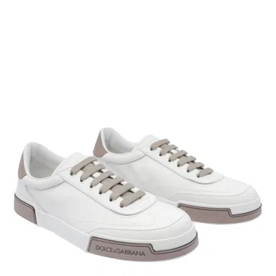 Dolce & Gabbana Portofino Yatch Sneakers In Calfskin Color White And Dove Grey In White