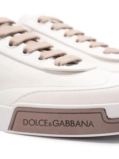 Dolce & Gabbana Portofino Yatch Sneakers In Calfskin Color White And Dove Grey In White