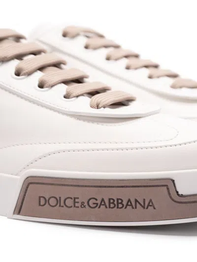 Dolce & Gabbana Portofino Yatch Sneakers In Calfskin Color White And Dove Grey In White