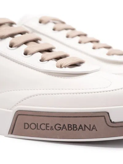 Dolce & Gabbana Portofino Yatch Sneakers In Calfskin Color White And Dove Grey In White