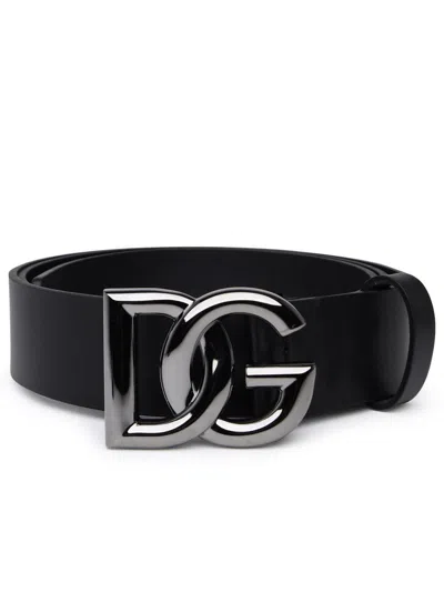 Dolce & Gabbana Black Belt With Dg Logo Detail In Black