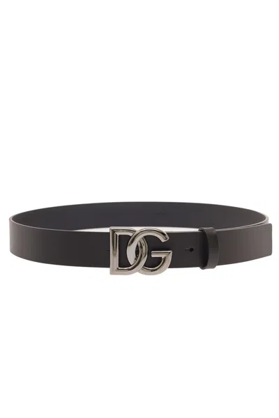 Dolce & Gabbana Black Belt With Dg Logo Detail In Black