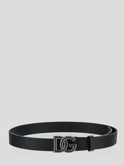 Dolce & Gabbana Black Belt With Dg Logo Detail In Black