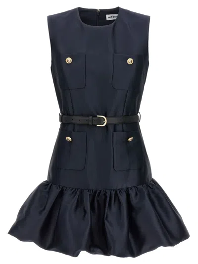 Self-portrait Crew Neck Taffeta Mini Dress With Ruffled Hem