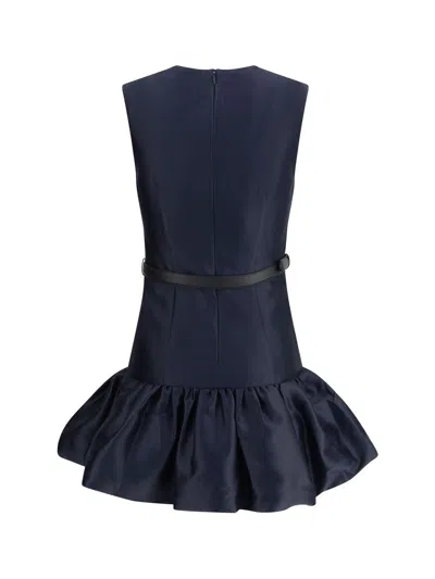 Self-portrait Crew Neck Taffeta Mini Dress With Ruffled Hem