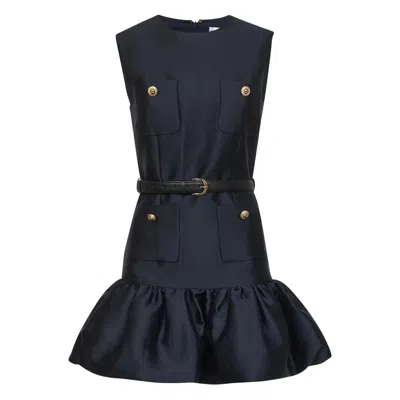 Self-portrait Crew Neck Taffeta Mini Dress With Ruffled Hem