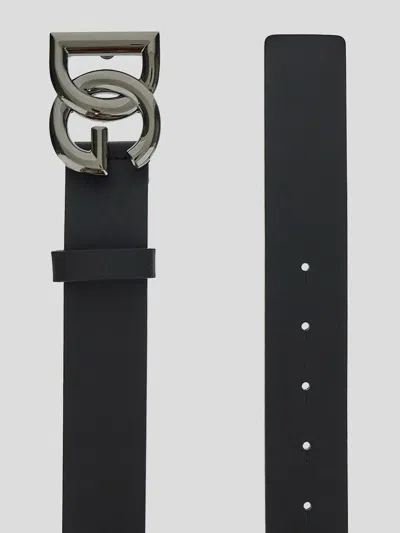 Dolce & Gabbana Black Belt With Dg Logo Detail In Black