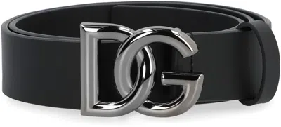 Dolce & Gabbana Black Belt With Dg Logo Detail In Black