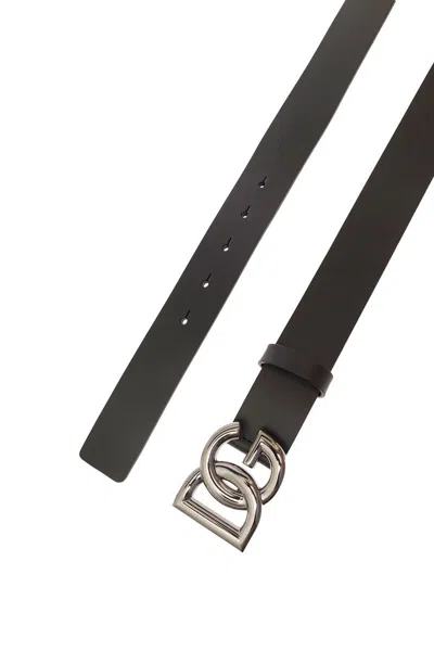 Dolce & Gabbana Black Belt With Dg Logo Detail In Black