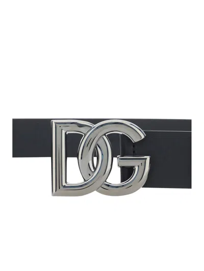 Dolce & Gabbana Black Belt With Dg Logo Detail In Black