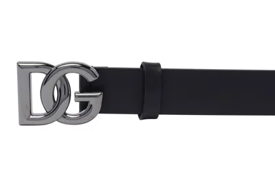 Dolce & Gabbana Black Belt With Dg Logo Detail In Black