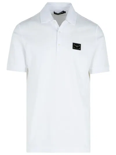 Dolce & Gabbana Cotton Piqué Polo-shirt With Branded Tag In White