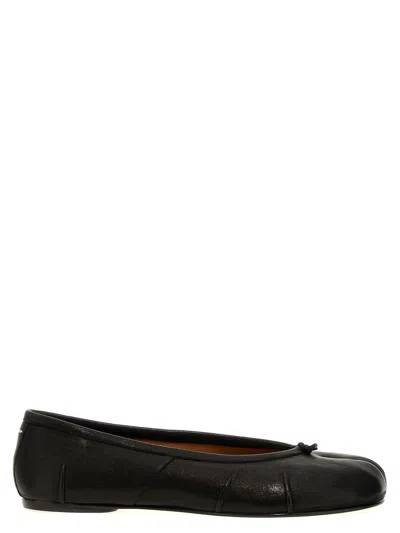 Maison Margiela Black Leather Tabi Ballerinas With Signature Detailing In Black