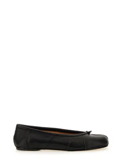 Maison Margiela Black Leather Tabi Ballerinas With Signature Detailing In Black