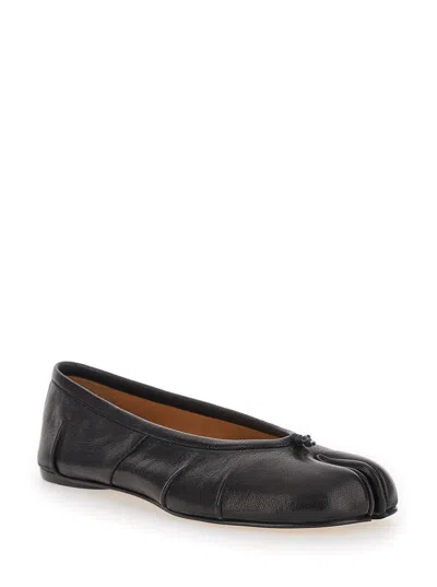 Maison Margiela Black Leather Tabi Ballerinas With Signature Detailing In Black