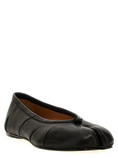 Maison Margiela Black Leather Tabi Ballerinas With Signature Detailing In Black