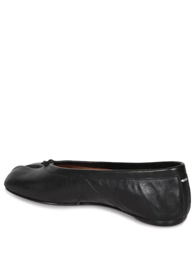 Maison Margiela Black Leather Tabi Ballerinas With Signature Detailing In Black