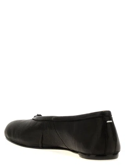 Maison Margiela Black Leather Tabi Ballerinas With Signature Detailing In Black