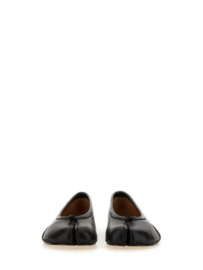 Maison Margiela Black Leather Tabi Ballerinas With Signature Detailing In Black