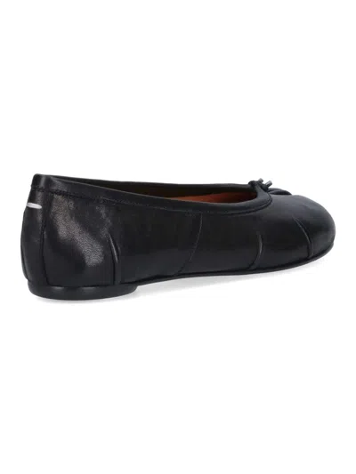 Maison Margiela Black Leather Tabi Ballerinas With Signature Detailing In Black