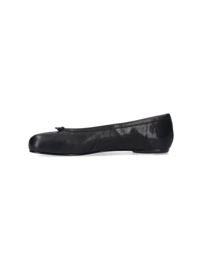Maison Margiela Black Leather Tabi Ballerinas With Signature Detailing In Black