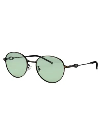 Diesel Brushed Light Grey Green Metal Sunglasses In Green
