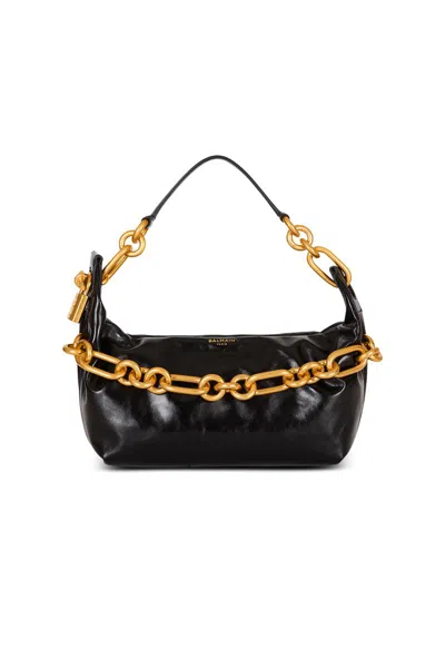 Balmain Sync Shoulder Bag In Soft Leather In Black