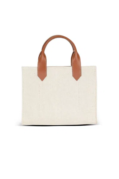 Balmain B Army Medium Shopper Tote Bag In Canvas With Leather Handles In Brown