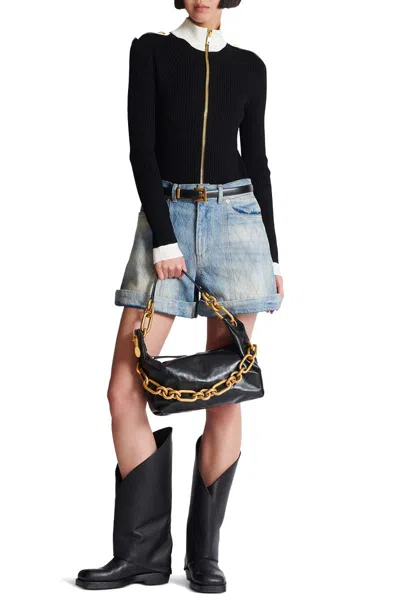 Balmain Sync Shoulder Bag In Soft Leather In Black