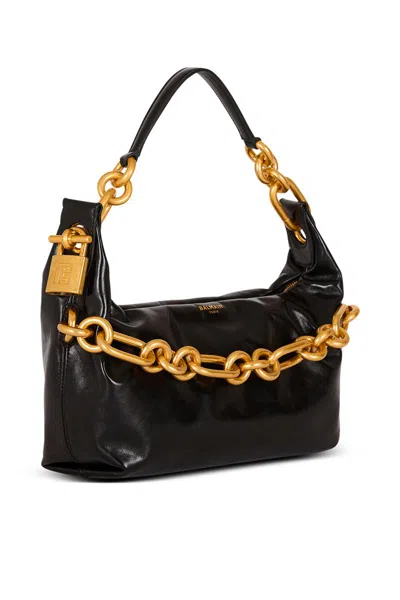 Balmain Sync Shoulder Bag In Soft Leather In Black