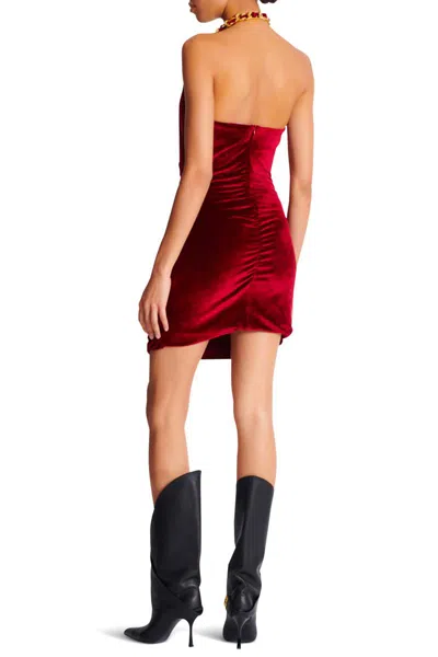 Balmain Red Chain-detail Velvet Mini Dress In Red